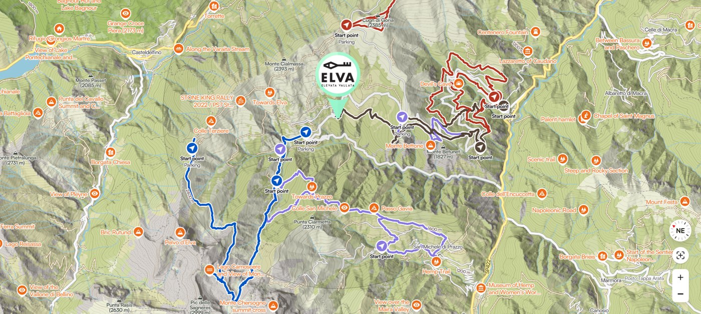 Mappa dei sentieri di Elva su Komoot